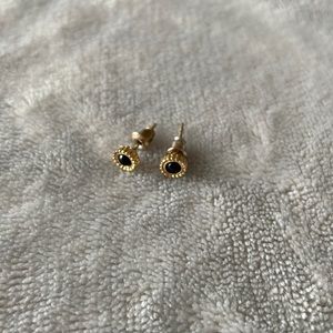 Gold and Black Circular Stud Earrings